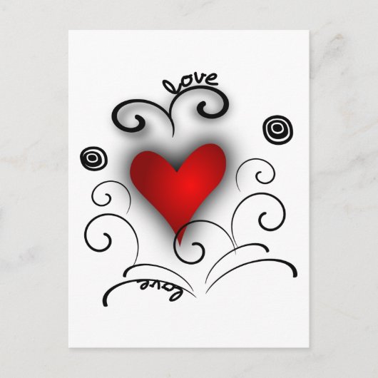 Love Heart Swirl - Red en Black with Effects Briefkaart (Voorkant)