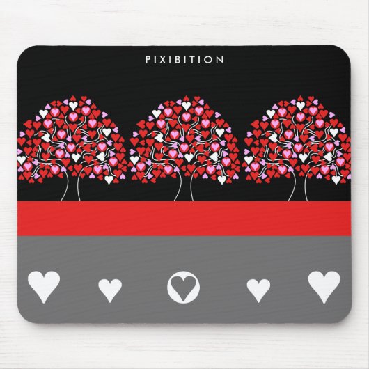 Love Heart Tree Red White Mousepad Muismat (Voorkant)