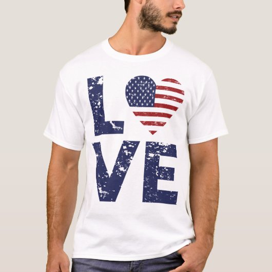Love Heart USA, 4 juli, Amerika Flag, VS T-shirt (Voorkant)