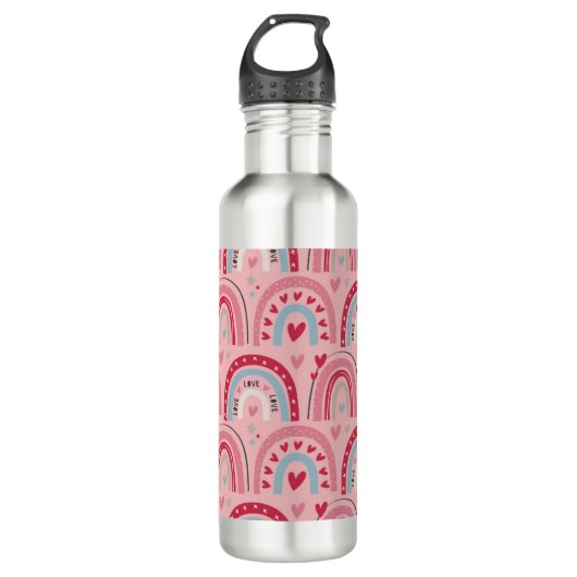 Love Heart Valentijnsdag Rainbow Waterfles (Voorkant)