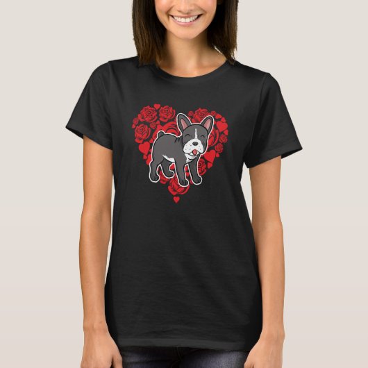 Love Heart Valentijnsdag Rozen French Bulldog Bo T-shirt (Voorkant)