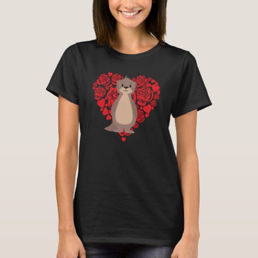 Love Heart Valentijnsdag Rozen Zee Otter Boys Ki T-shirt (Voorkant)