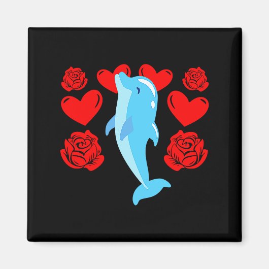 Love Heart Valentines Day Roses Dolphin Boys Kids  Magneet (Voorkant)