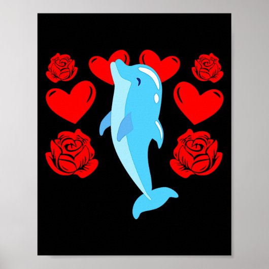 Love Heart Valentines Day Roses Dolphin Boys Kids  Poster (Voorkant)
