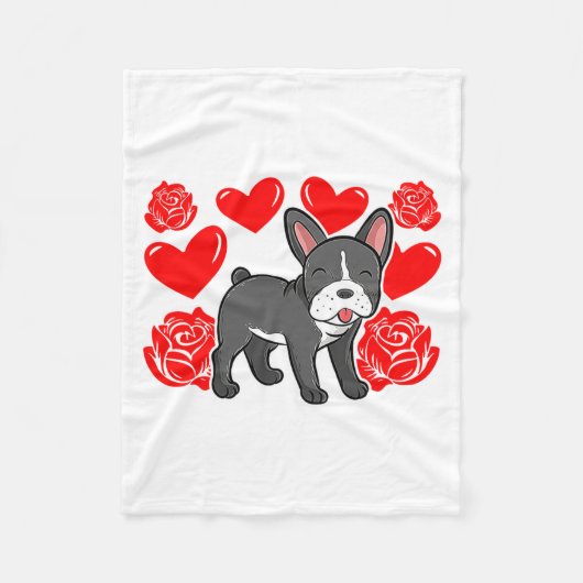 Love Heart Valentines Day Roses French Bulldog Bo  Fleece Deken (Voorkant)