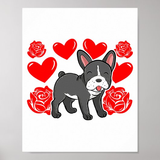 Love Heart Valentines Day Roses French Bulldog Bo  Poster (Voorkant)