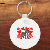 Love Heart Valentines Day Roses French Bulldog Bo Sleutelhanger (Voorkant)