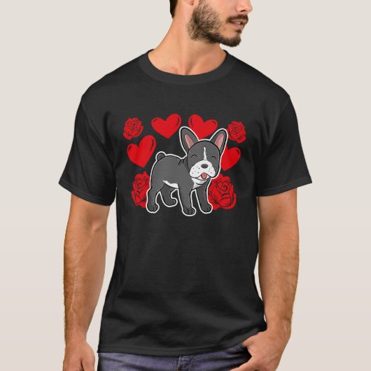 Love Heart Valentine's Day Roses French Bulldog Bo T-shirt (Voorkant)