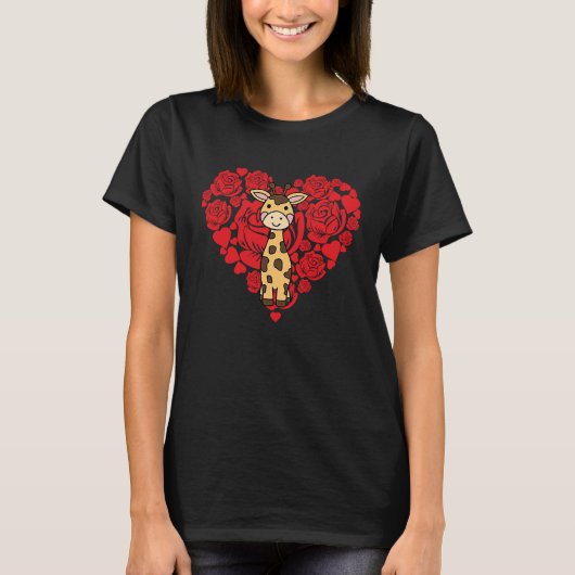 Love Heart Valentine's Day Roses Giraffe Boys Kids T-shirt (Voorkant)