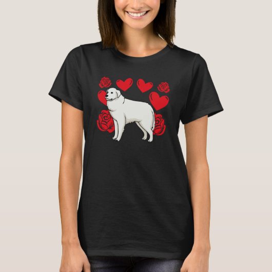 Love Heart Valentine's Day Roses Great Pyrenees Bo T-shirt (Voorkant)