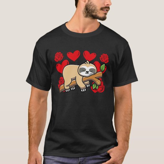 Love Heart Valentine's Day Roses Sloth Boys Kids T-shirt (Voorkant)