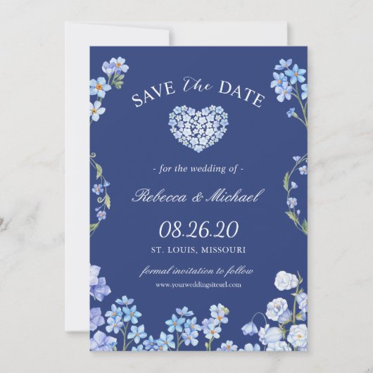 Love Heart Vergeet me Nots Floral Save the Date (Voorkant)