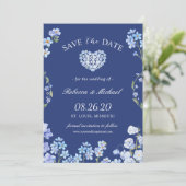 Love Heart Vergeet me Nots Floral Save the Date (Staand voorkant)