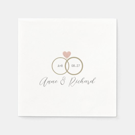 Love Heart Wedding Rings Personalized White Servet (Voorkant)