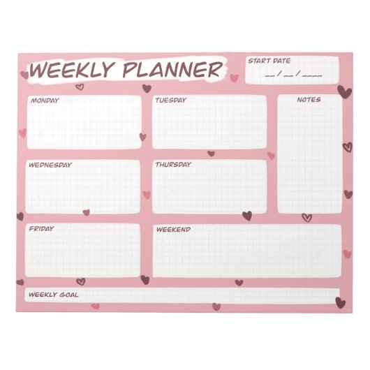Love Heart Wekelijkse Planner Notitieblok (Voorkant)
