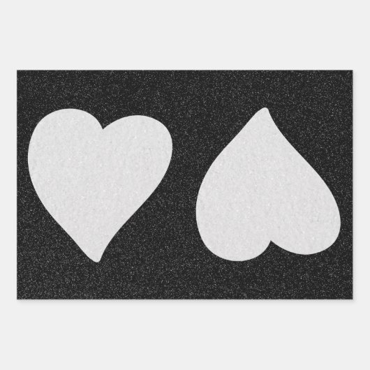 Love Heart White Glitter Valentijns Inpakpapier Vel (Voorkant)