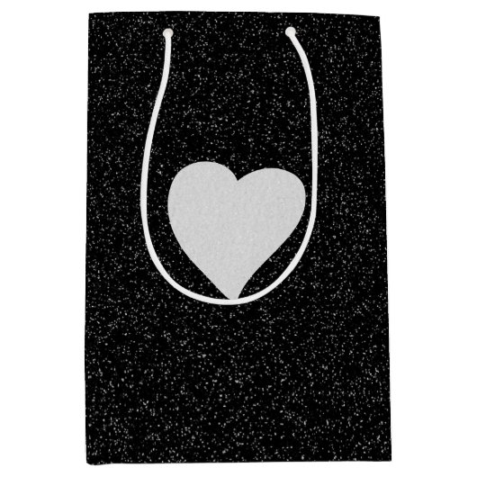 Love Heart White Glitter Valentijns Medium Cadeauzakje (Voorkant)