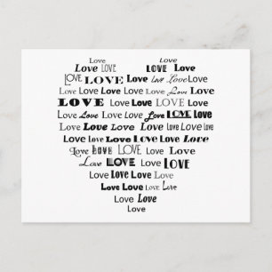 Love Heart Word Cloud - Black on White Briefkaart