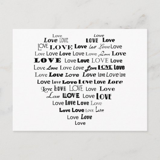 Love Heart Word Cloud - Black on White Briefkaart (Voorkant)