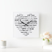 Love Heart Word Cloud - Black on White Vierkante Klok (Huis)