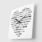 Love Heart Word Cloud - Black on White Vierkante Klok (Hoek)