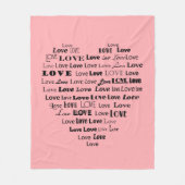 Love Heart Word Cloud - Black op Pastel Pink Fleece Deken (Voorkant)