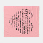 Love Heart Word Cloud - Black op Pastel Pink Fleece Deken (Voorkant (Horizontaal))