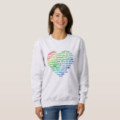Love Heart Word Cloud in Rainbow Colors Sweatshirt (Voorkant volledig)