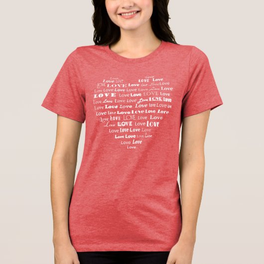 Love Heart Word Cloud - White in Mixed Fonts Tri-Blend Shirt (Voorkant)