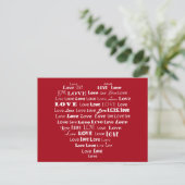 Love Heart Word Cloud - White on Dark Red Briefkaart (Staand voorkant)