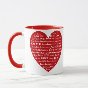 Love Heart Word Cloud - White on Dark Red Mok