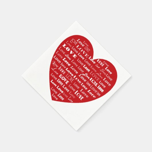 Love Heart Word Cloud - White on Dark Red Servetten (Hoek)