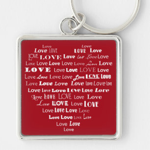 Love Heart Word Cloud - White on Dark Red Sleutelhanger