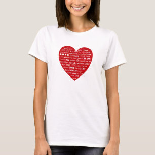 Love Heart Word Cloud - White on Dark Red T-shirt