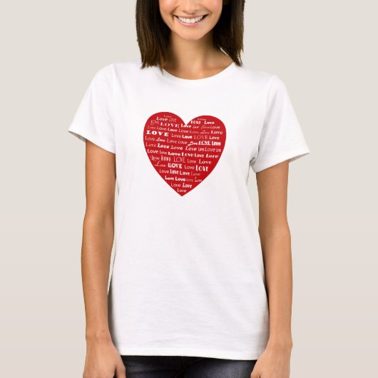 Love Heart Word Cloud - White on Dark Red T-shirt (Voorkant)
