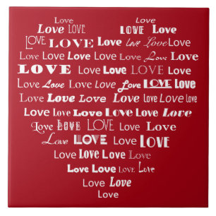 Love Heart Word Cloud - White on Dark Red Tegeltje