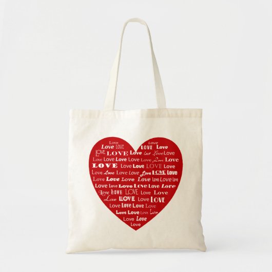 Love Heart Word Cloud - White on Dark Red Tote Bag (Voorkant)