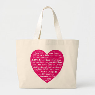 Love Heart Word Cloud - White on Fuchsia Pink Grote Tote Bag