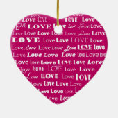 Love Heart Word Cloud - White on Fuchsia Pink Keramisch Ornament (Achterkant)