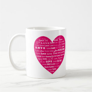 Love Heart Word Cloud - White on Fuchsia Pink Koffiemok