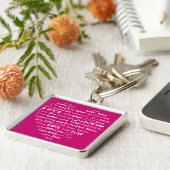 Love Heart Word Cloud - White on Fuchsia Pink Sleutelhanger (Zijkant)