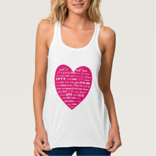Love Heart Word Cloud - White on Fuchsia Pink Tanktop