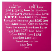 Love Heart Word Cloud - White on Fuchsia Pink Tegeltje (Voorkant)