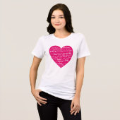 Love Heart Word Cloud - White on Fuchsia Pink Tri-Blend Shirt (Voorkant volledig)