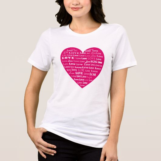 Love Heart Word Cloud - White on Fuchsia Pink Tri-Blend Shirt (Voorkant)