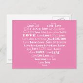 Love Heart Word Cloud - White on Pastel Pink Briefkaart (Voorkant / Achterkant)