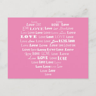 Love Heart Word Cloud - White on Pastel Pink Briefkaart