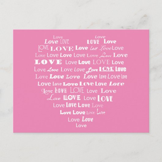Love Heart Word Cloud - White on Pastel Pink Briefkaart (Voorkant)