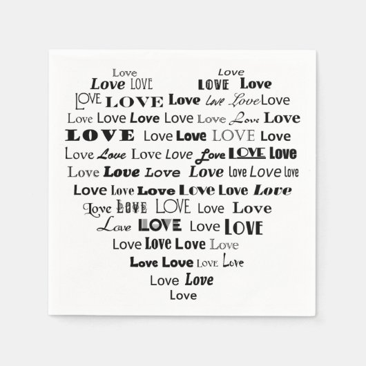Love Heart Word Cloud - zwart en wit Servetten (Voorkant)