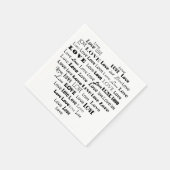 Love Heart Word Cloud - zwart en wit Servetten (Hoek)
